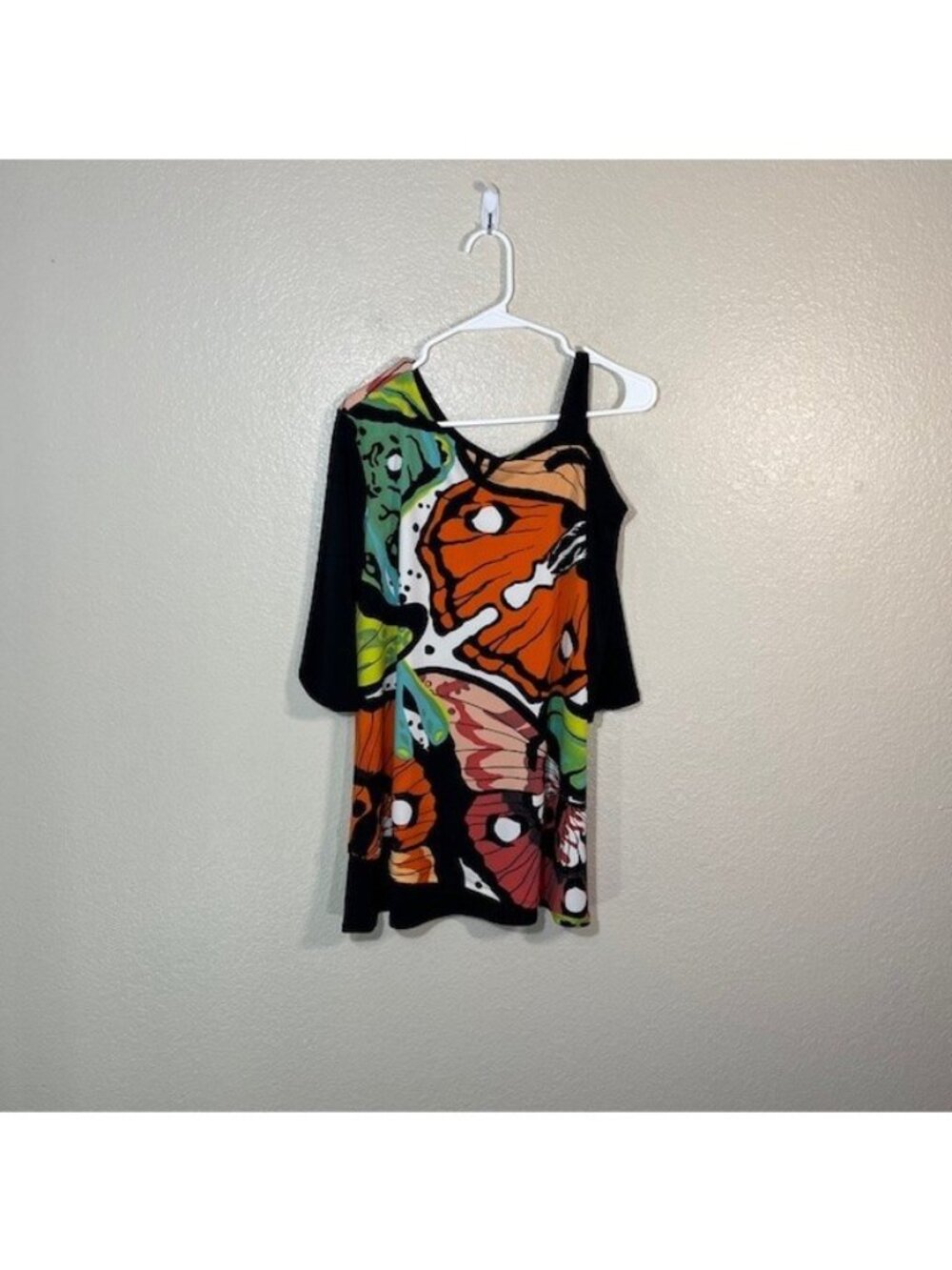 Eva Varro Top Womens Medium Tunic Stretch Cold Shoulder Art Blouse Abstract